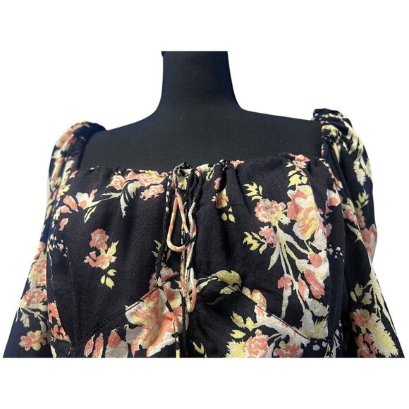 FREE PEOPLE HILARY Floral Print Square Neck Long Sleeve Crop Top Tie Back - Picture 4 of 10